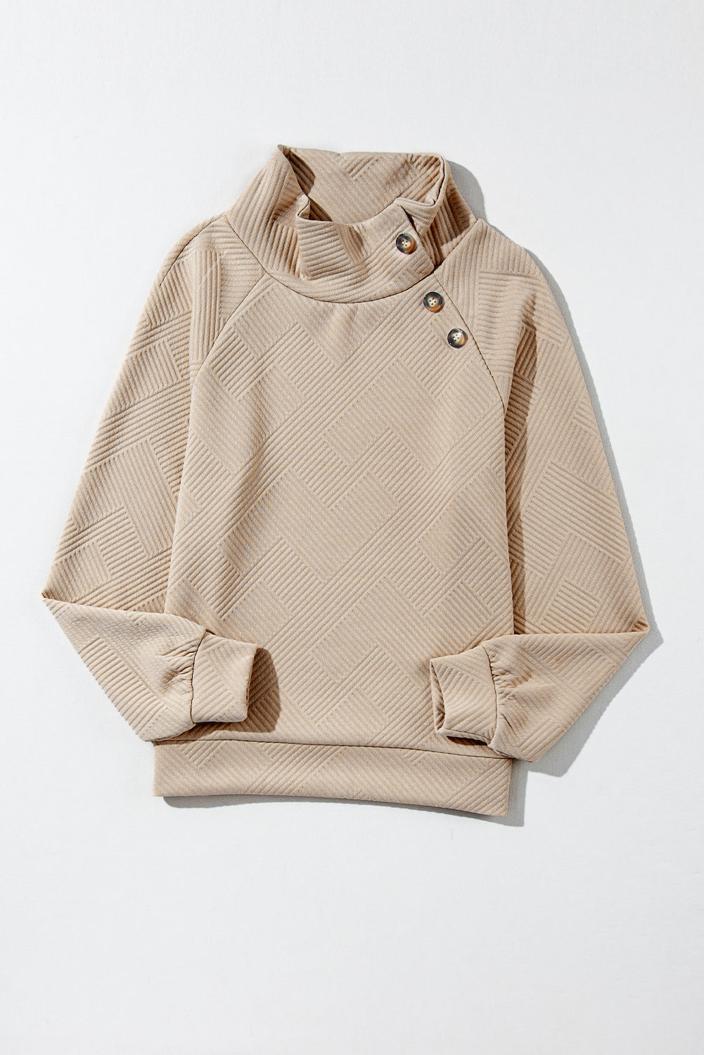 Apricot Asymmetric Buttons Detail High Neck Textured Sweatshirt