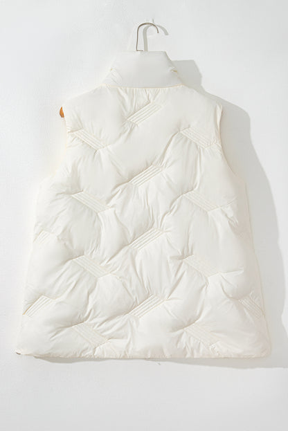 White Quilted High Neck Zip Up Jacket Vest