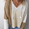 Brown Colorblock Hollow-out Front Tie V Neck Lightweight Sweater