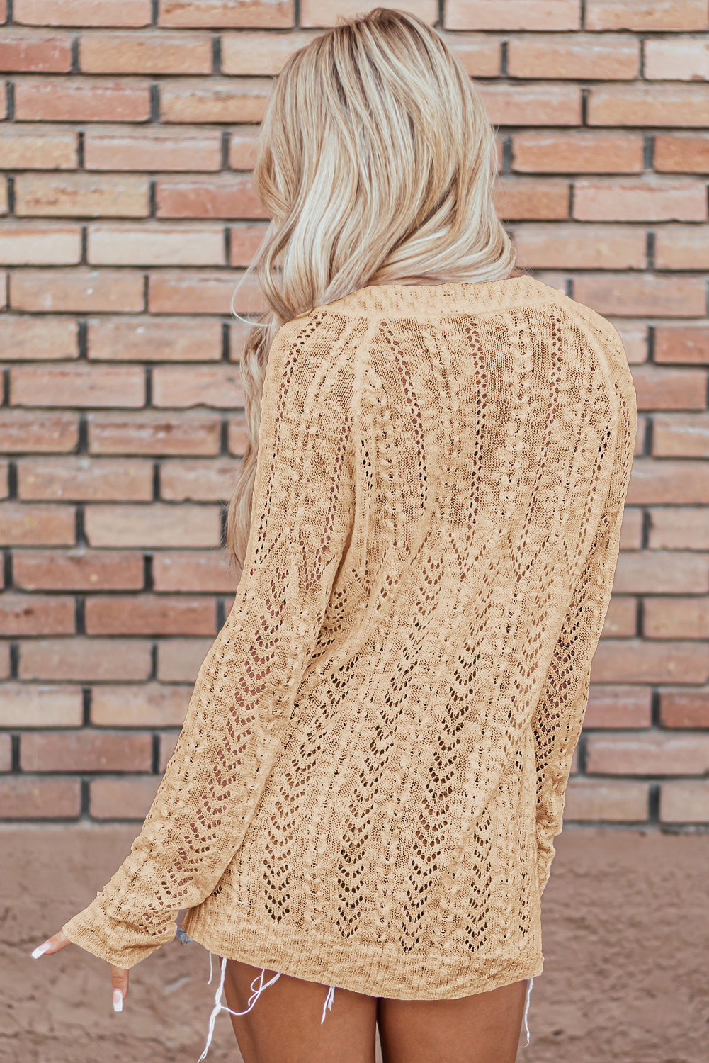 Apricot Solid Open Knit Cardigan