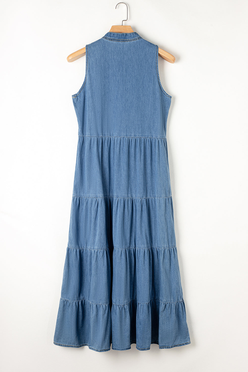 Blue Sleeveless Tiered Chambray Maxi Dress