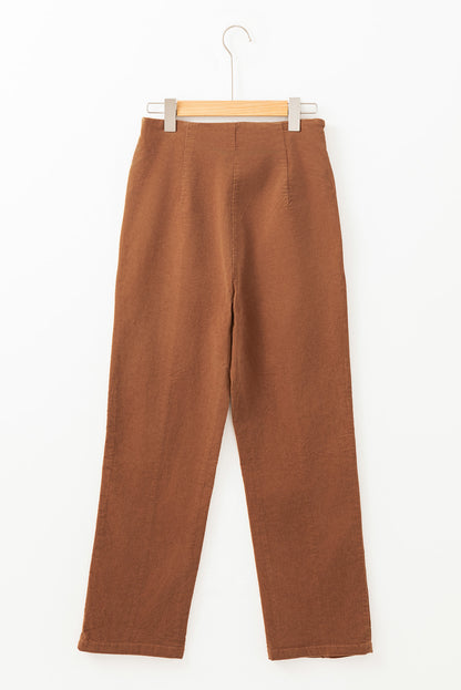 Chestnut Solid Color Double Breasted Straight Leg Pants