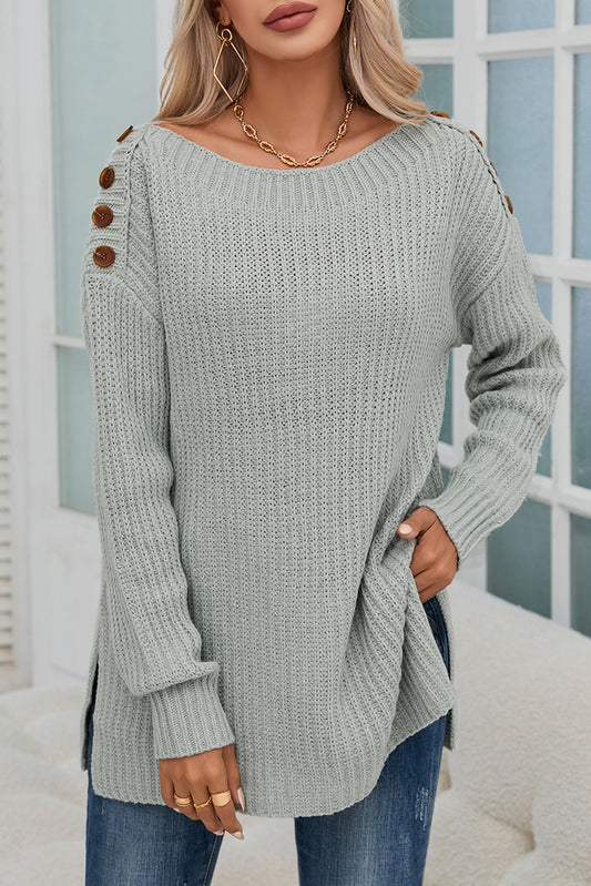 Gray Buttoned Drop Shoulder Oversized Sweater