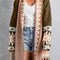 Brown Aztec Print Open Front Knitted Cardigan