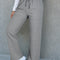 Light Grey Solid Color Fleece Lined Drawstring Waist Casual Pants