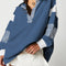 Sail Blue Striped Colorblock Patchwork Collar Sweatshirt