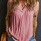 Pink Button Split Neck Ruffled Trim Tank Top