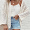 White Stylish Hollow Out Knit Drop Shoulder Cardigan