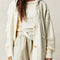 Beige Contrast Knit Patchwork Hooded Functional Coat