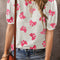 White Bowknot Print Bubble Sleeve Tee