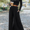 Black Solid Color Ribbed Crop Top Long Pants Set