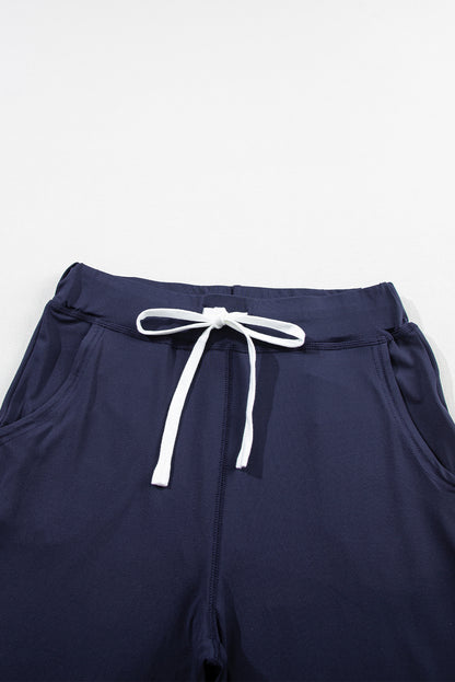 Navy Blue Drawstring Waist Pocketed Joggers