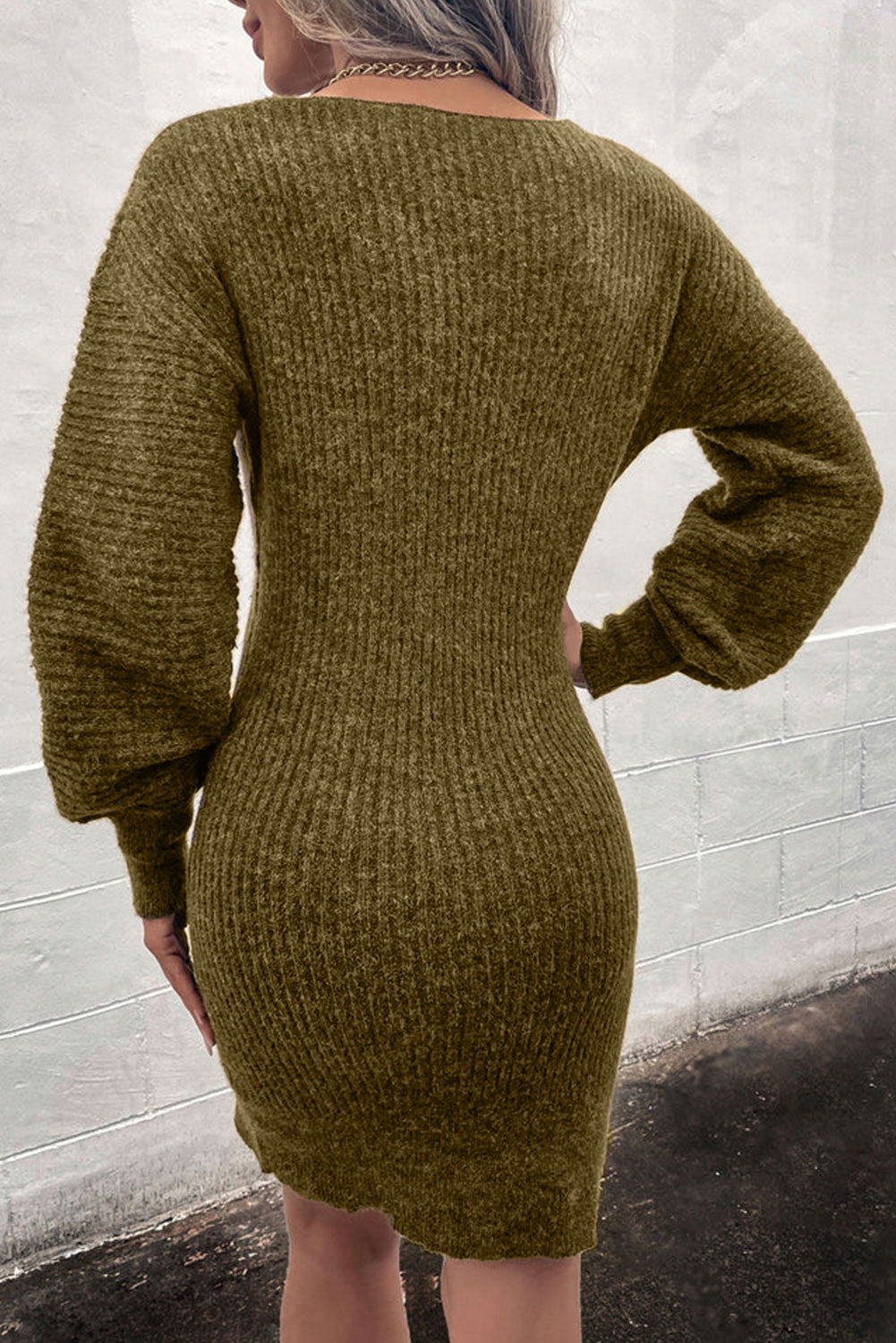 Green V Neck Bodycon Sweater Dress