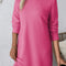 Rose Red Solid Color Textured Long Sleeve Shift Dress