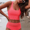 Pink Scalloped Criss Cross High Waist Bikini