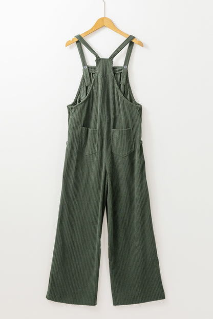 Jungle Green Plus Size Corduroy Pocketed Wide Leg Overall