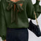 Jungle Green Lantern Sleeve V Neck Knot Back Sweater