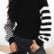 Black Striped Plaid Patchwork Waffle Knit Turtleneck Sweater