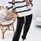 Black Stripe Drop Shoulder Pullover and Jogger Pants Set