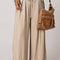 Beige Drawstring Waist Pleated Wide Leg Casual Pants