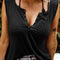 Black Solid Slim-fit V Neck Tank Top