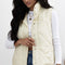 Beige Quilted High Neck Button Up Pocket Vest Coat