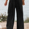 Black Shirred High Waist Plus Size Wide Leg Pants