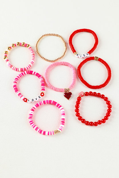 Pink Valentines LOVE XOXO Heart Shape Beaded Bracelet Set