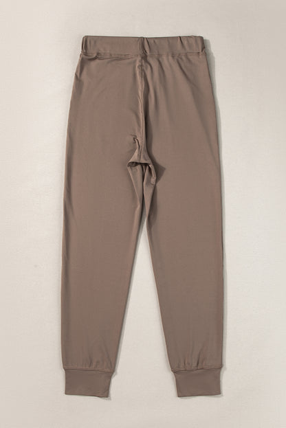 Dark Brown Drawstring Waist Pocketed Joggers