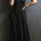 Black Short Sleeve Shirred High Waist V Neck Maxi Dress