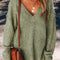 Jungle Green Loose Eyelet V Neck Drop Shoulder Sweater