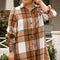 Khaki Plus Size Plaid Flounce Sleeve Button up Shirt Dress