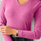 Strawberry Pink Ribbed Knit V Neck Long Sleeve Slim Fit Top