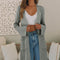 Gray Pointelle Knit Open Front Cardigan