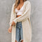 Khaki Open Front Cable Sleeve Long Cardigan