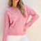 Peach Blossom Flower Detail Knitted Notched Neck Sweater