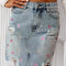 Beau Blue Shimmer Heart Pattern Distressed Denim Mini Skirt