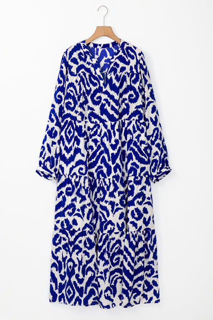 Blue Western Abstract Geometric Printed Maxi Dress