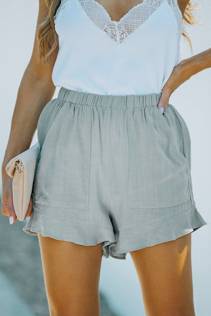 High Waist Pocketed Ruffle Shorts