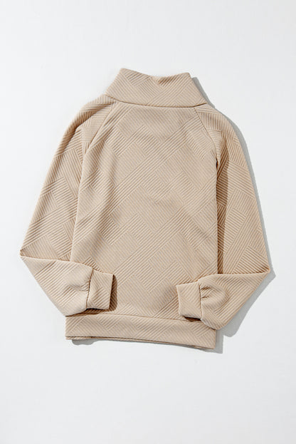 Apricot Asymmetric Buttons Detail High Neck Textured Sweatshirt