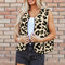 Black Leopard Print Sherpa Vest Coat