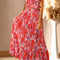 Fiery Red Multicolor Floral Ruffled Crop Top and Maxi Skirt Set