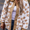 Light French Beige Cute Flower Pattern Button Up Fleece Jacket