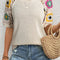 Apricot Hollow Out Floral Crochet Short Sleeve Crewneck Sweater