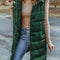 Green Hooded Long Quilted Vest Coat