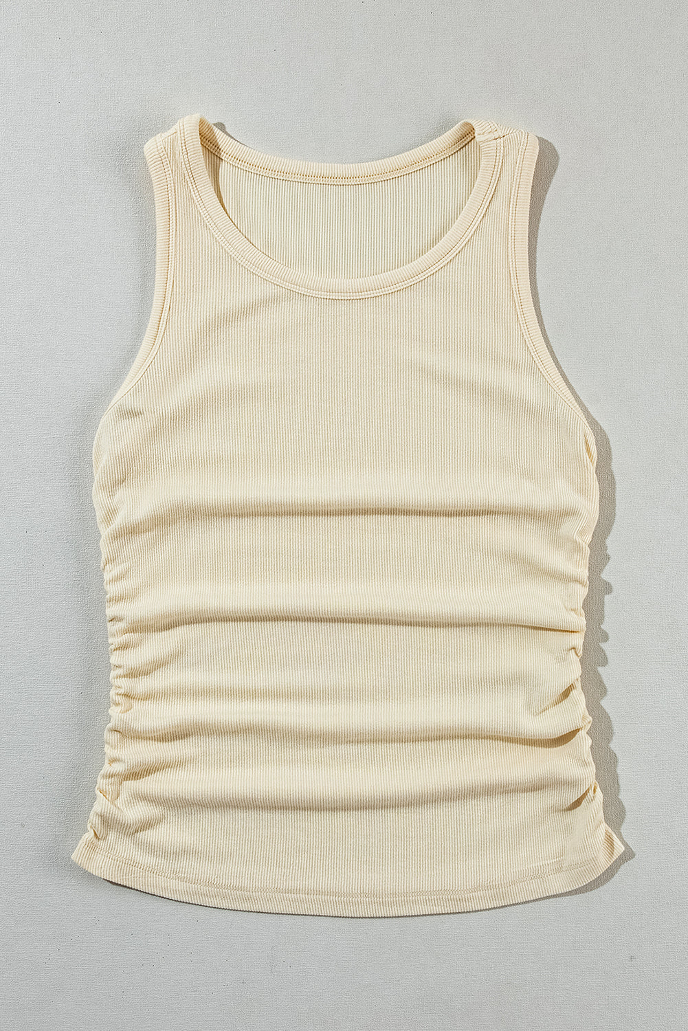 Apricot Plain Ruched Side Slim Tank Top