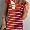 Brown Stripe Color Block Quarter Zip Collar Short Sleeve Sweater Dress