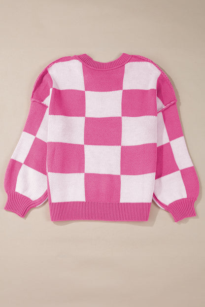 Rose Checkered Bishop Sleeve Sweater