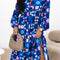 Blue Floral Peasant Sleeve Tiered Ruffle Midi Dress