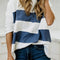 Sail Blue Colorblock Striped Patchwork 3/4 Sleeve Raw Seamed Sweatshirt